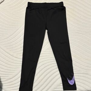 Nike Kids Black Leggings with Purple Swoosh
